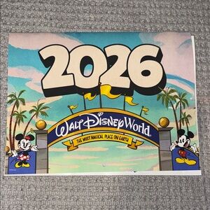 Disney 2026 Calendar with Mickey and Minnie in Blue and Yellow